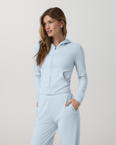 Halo Mini Full Zip Hoodie Soft Sky Heather Cropped Hoodie | Vuori US