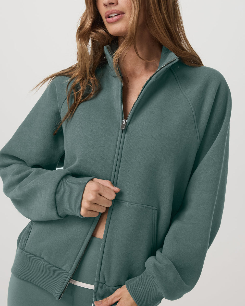 Restore Double Zip Sweatshirt Agate Green Full-Zip Fleece | Vuori