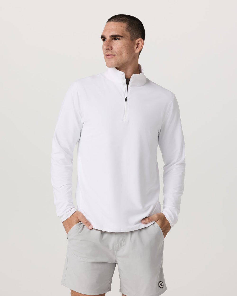 Ponto 1/2 Zip Mock Neck Men's White Mock Neck Top | Vuori Clothing