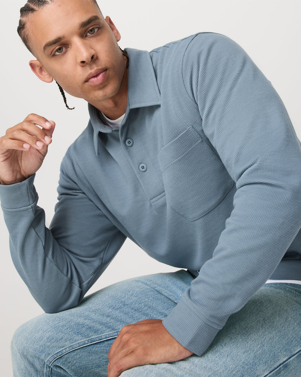Long Sleeve Waffle Polo Men's Abyss Polo Shirt | Vuori Discount