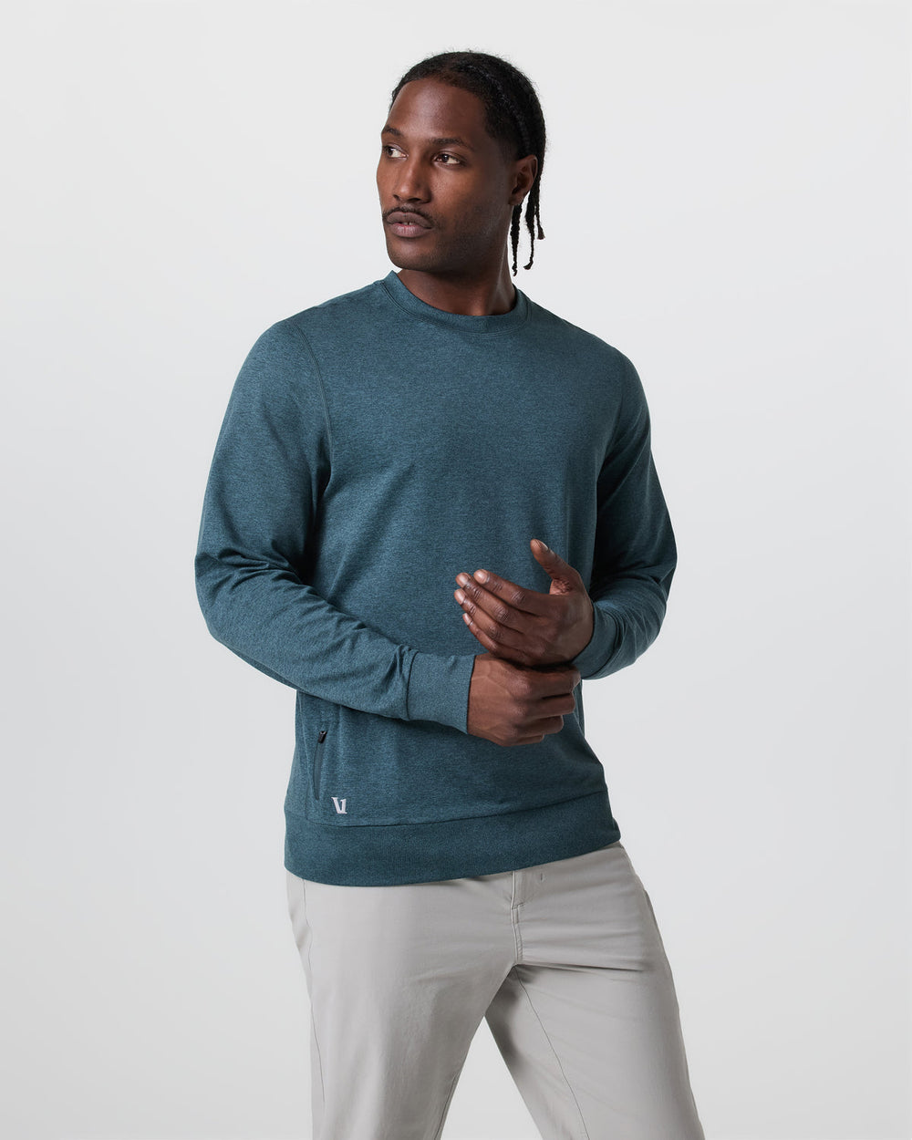 Ponto Performance Crew Deep Sea Heather Pullover | Vuori