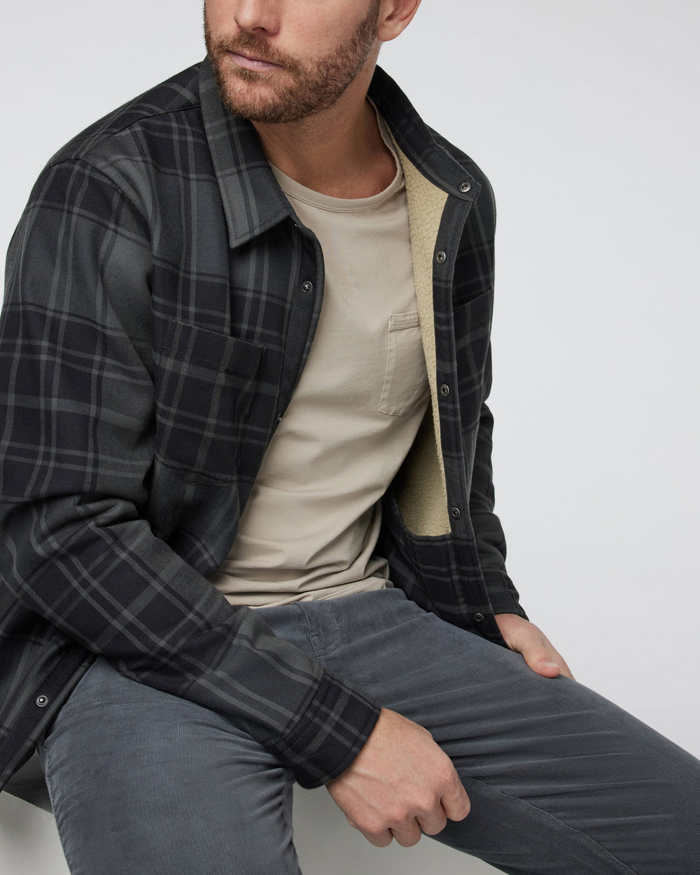 Coastside Shirt Jacket Men's Black Plaid Shirt | Vuori US