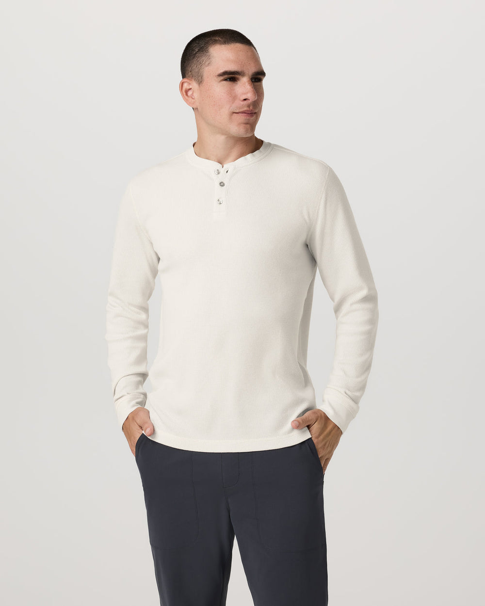 Waffle Henley Men's Marshmallow Henley Top | Vuori Sale
