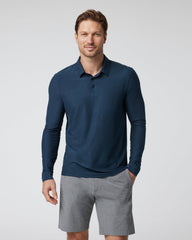 Long Sleeve Strato Tech Polo Navy Heather Blue Polo | Vuori On sale