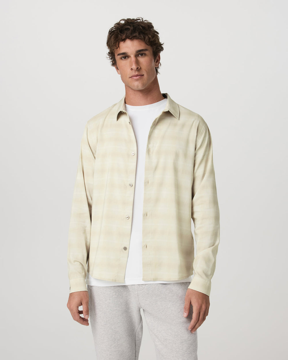 Men's Long Sleeve Plaid Button Down Shirt Sandalwood | Vuori Clothing