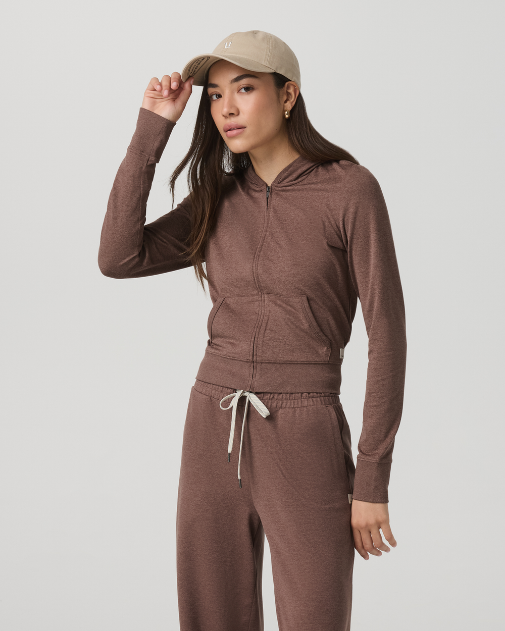 Halo Mini Full Zip Hoodie Women's Sable Heather Hoodie | Vuori Clothing