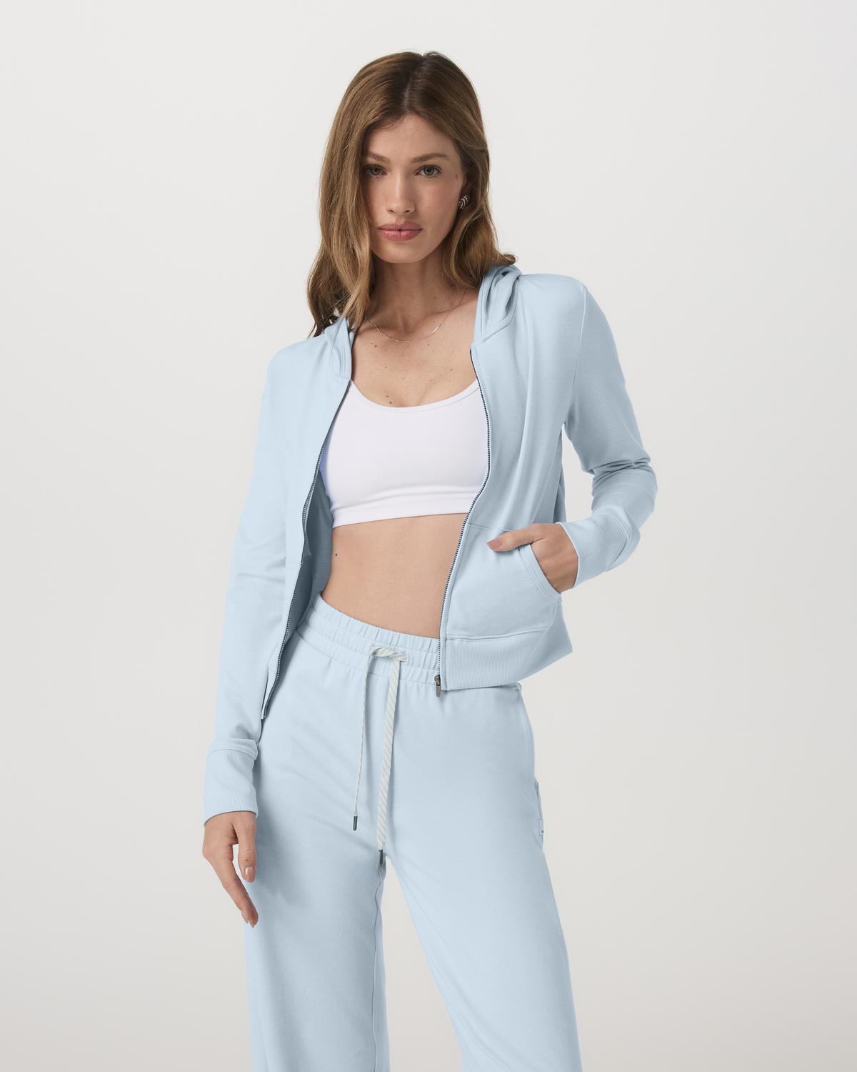 Halo Mini Full Zip Hoodie Soft Sky Heather Cropped Hoodie | Vuori US