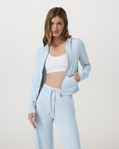 Halo Mini Full Zip Hoodie Soft Sky Heather Cropped Hoodie | Vuori US