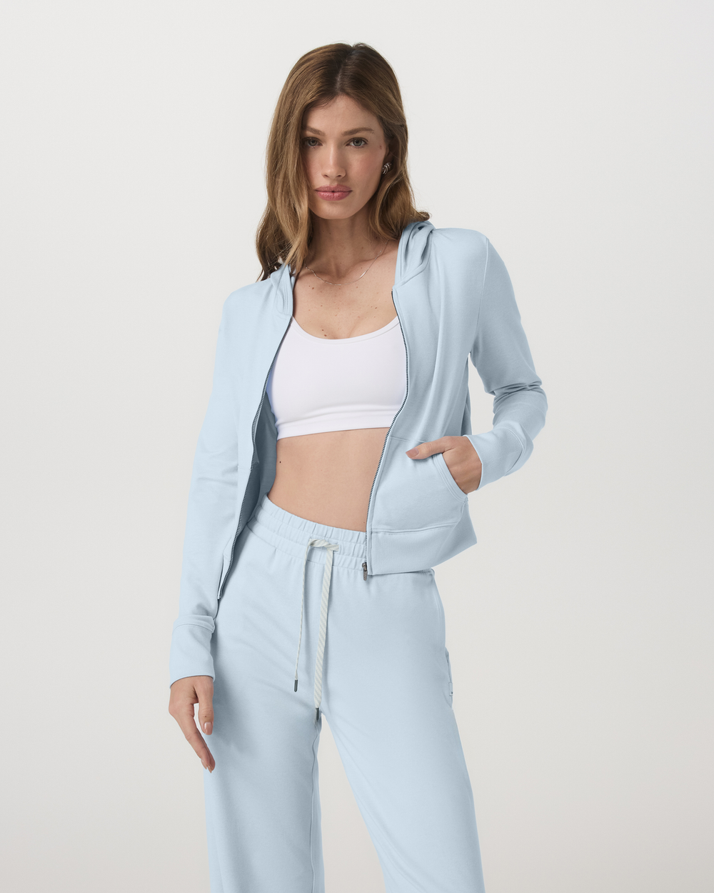 Halo Mini Full Zip Hoodie Soft Sky Heather Cropped Hoodie | Vuori US