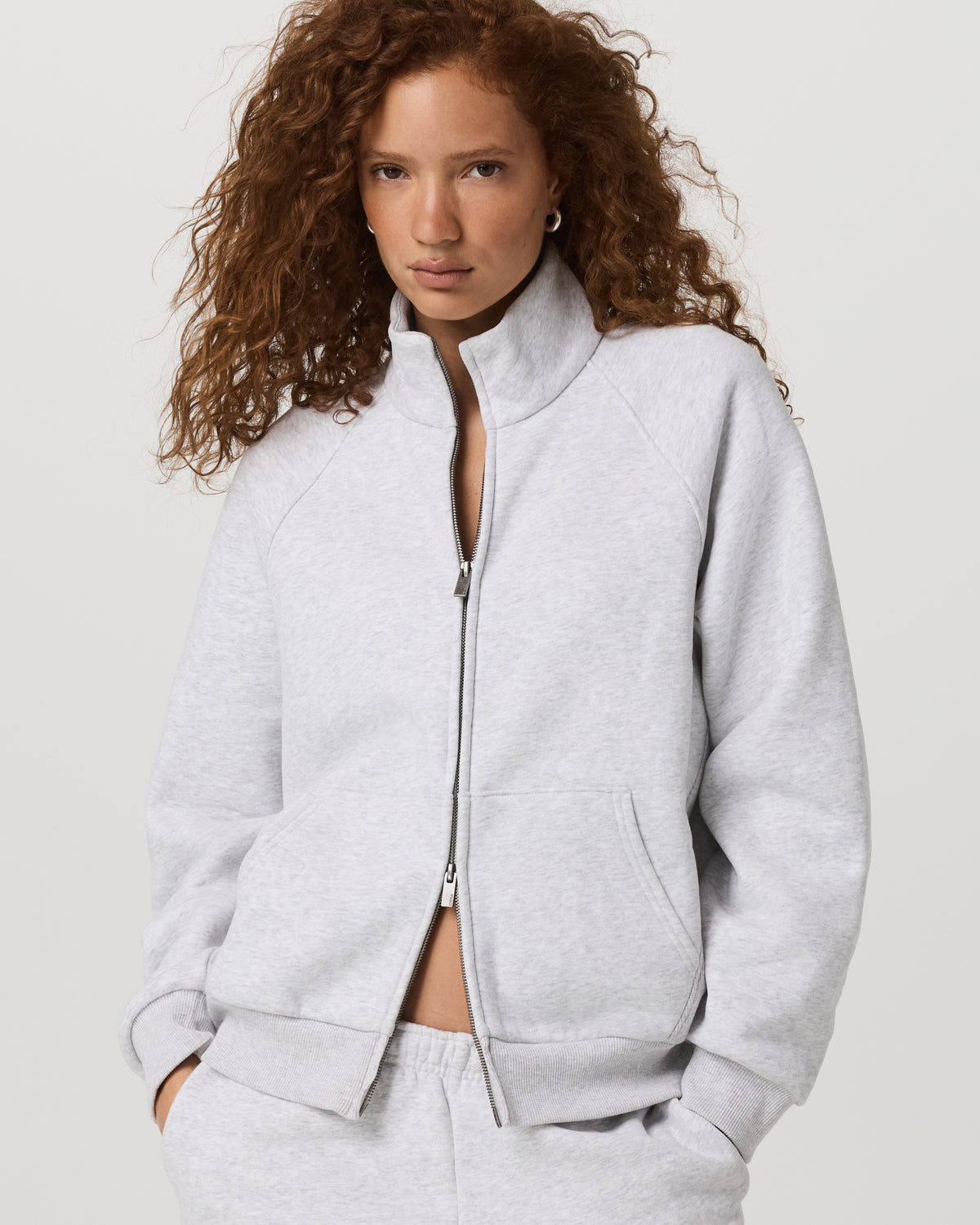 Restore Double Zip Sweatshirt Pale Grey Heather Full-Zip | Vuori Clothing