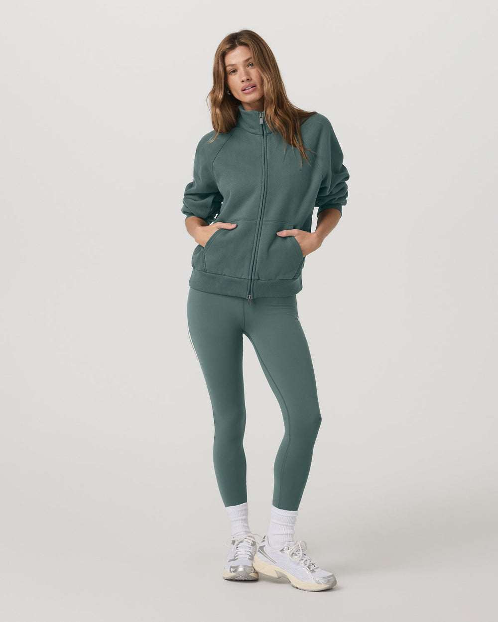 Restore Double Zip Sweatshirt Agate Green Full-Zip Fleece | Vuori