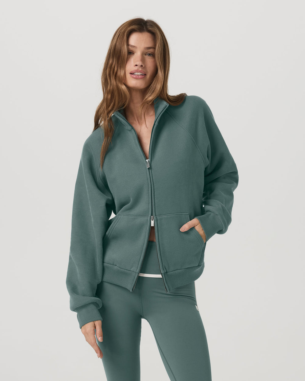 Restore Double Zip Sweatshirt Agate Green Full-Zip Fleece | Vuori