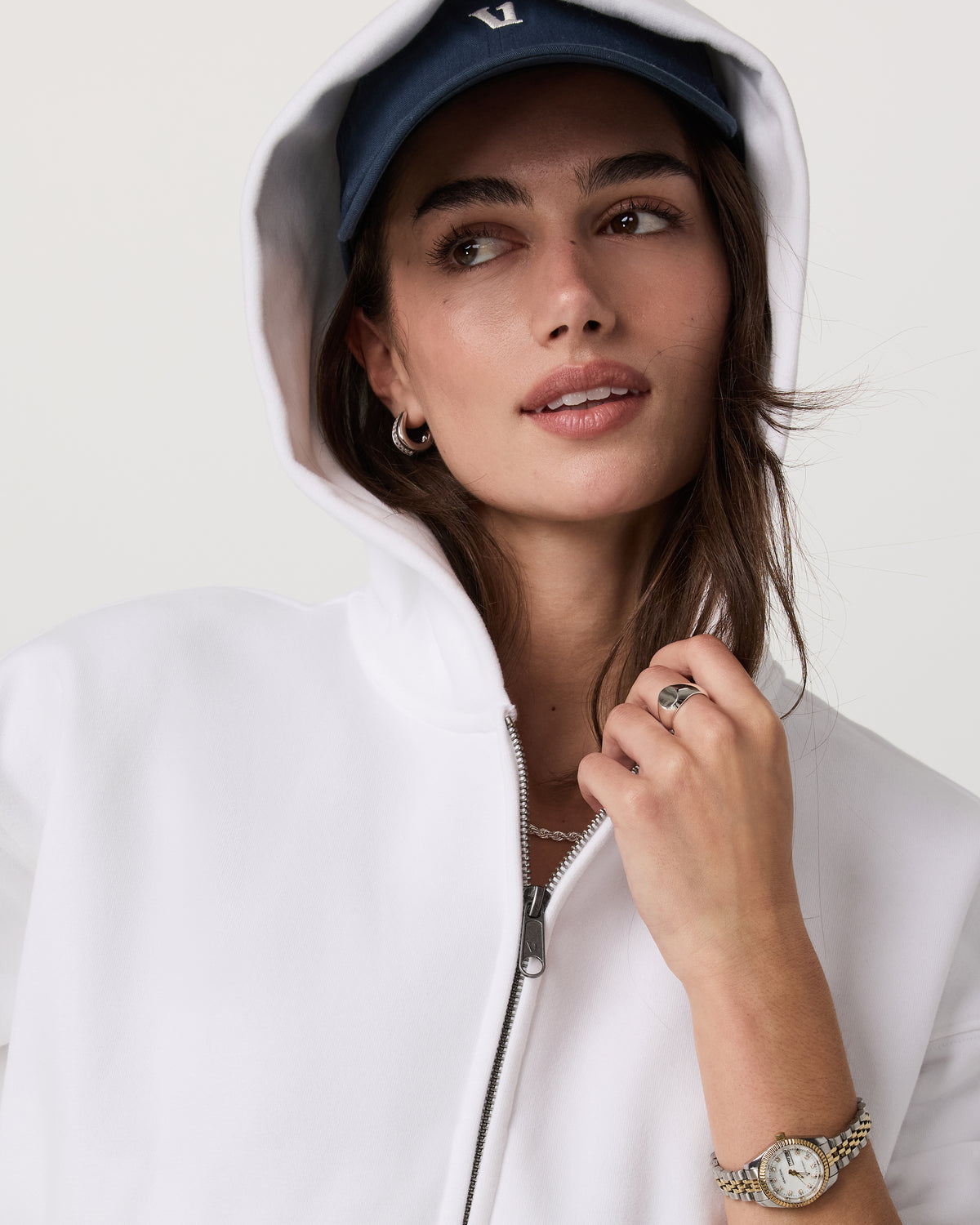 Restore Mini Full Zip Hoodie Women's White Jacket | Vuori Discount