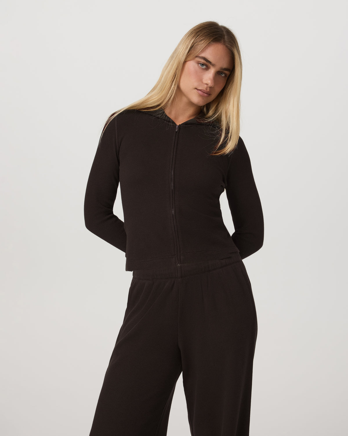 Waffle Full Zip Hoodie Women's Dark Java Hoodie | Vuori US