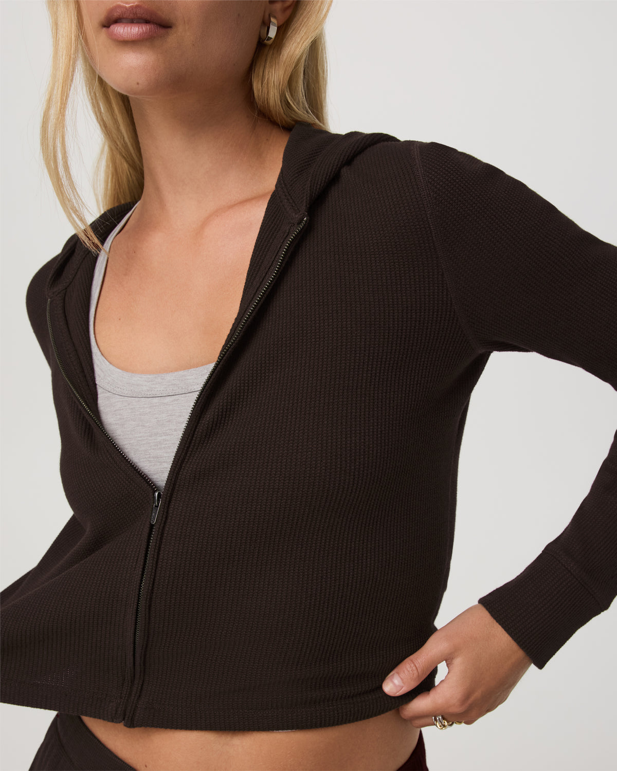 Waffle Full Zip Hoodie Women's Dark Java Hoodie | Vuori US