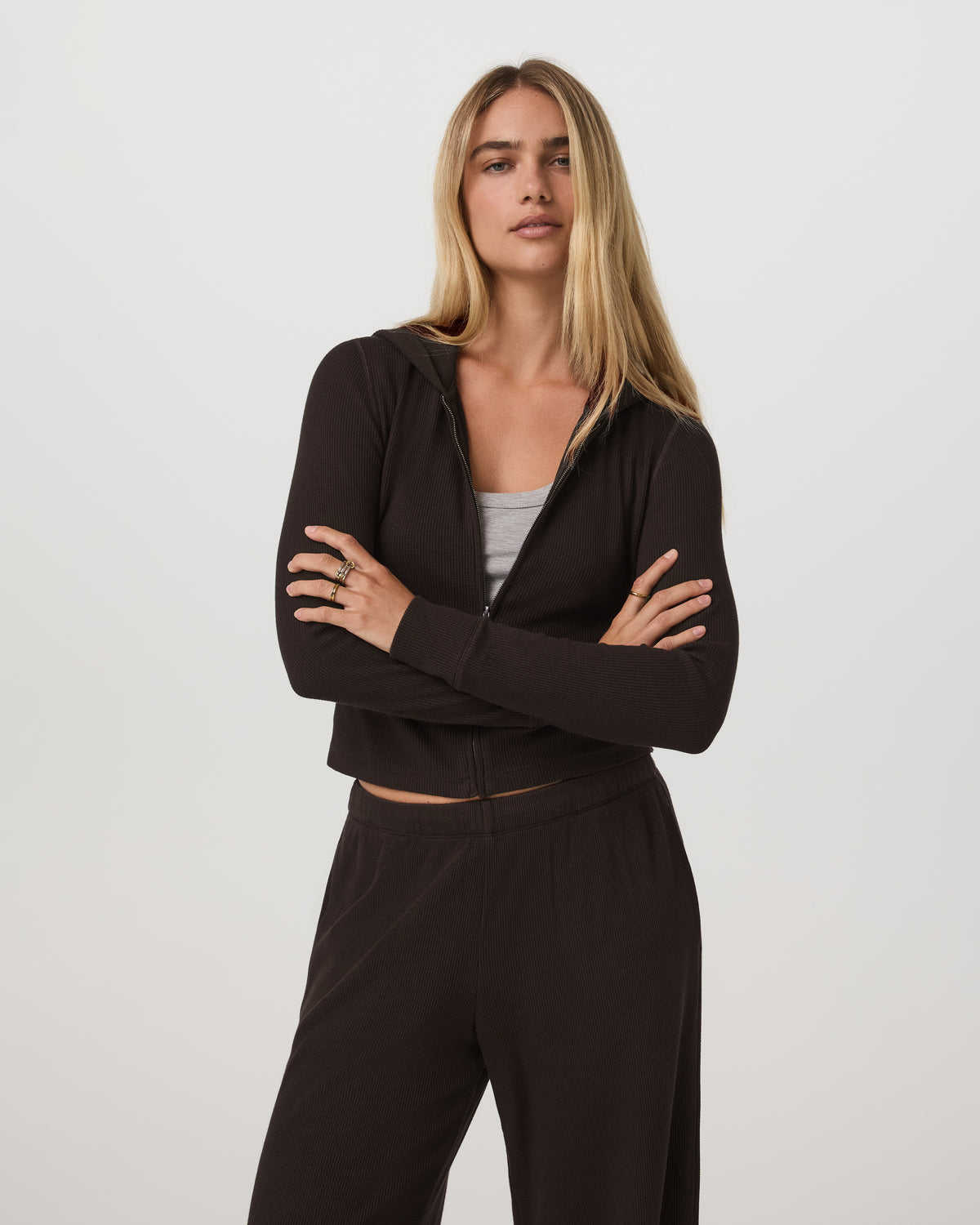 Waffle Full Zip Hoodie Women's Dark Java Hoodie | Vuori US