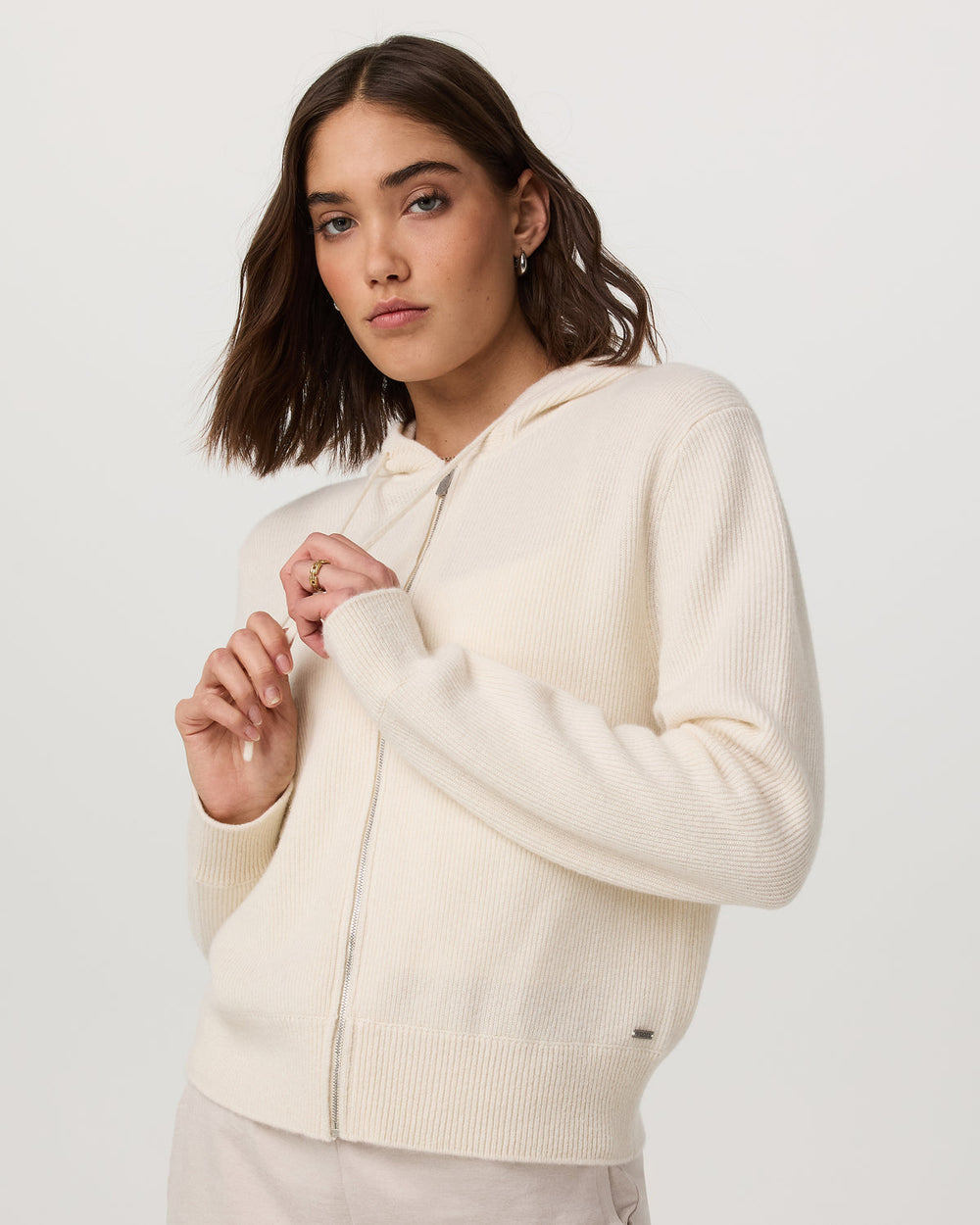 Émilie Cashmere Hoodie Women's Porcelain Zip | Vuori US