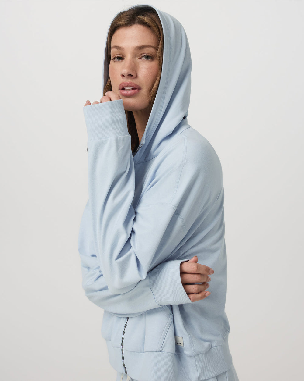 Women's Halo Modern Full Zip Hoodie Soft Sky Heather | Vuori Outlet