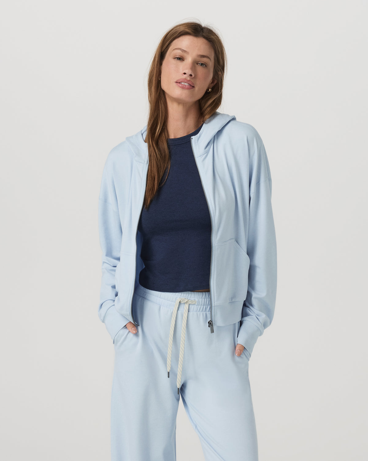 Women's Halo Modern Full Zip Hoodie Soft Sky Heather | Vuori Outlet