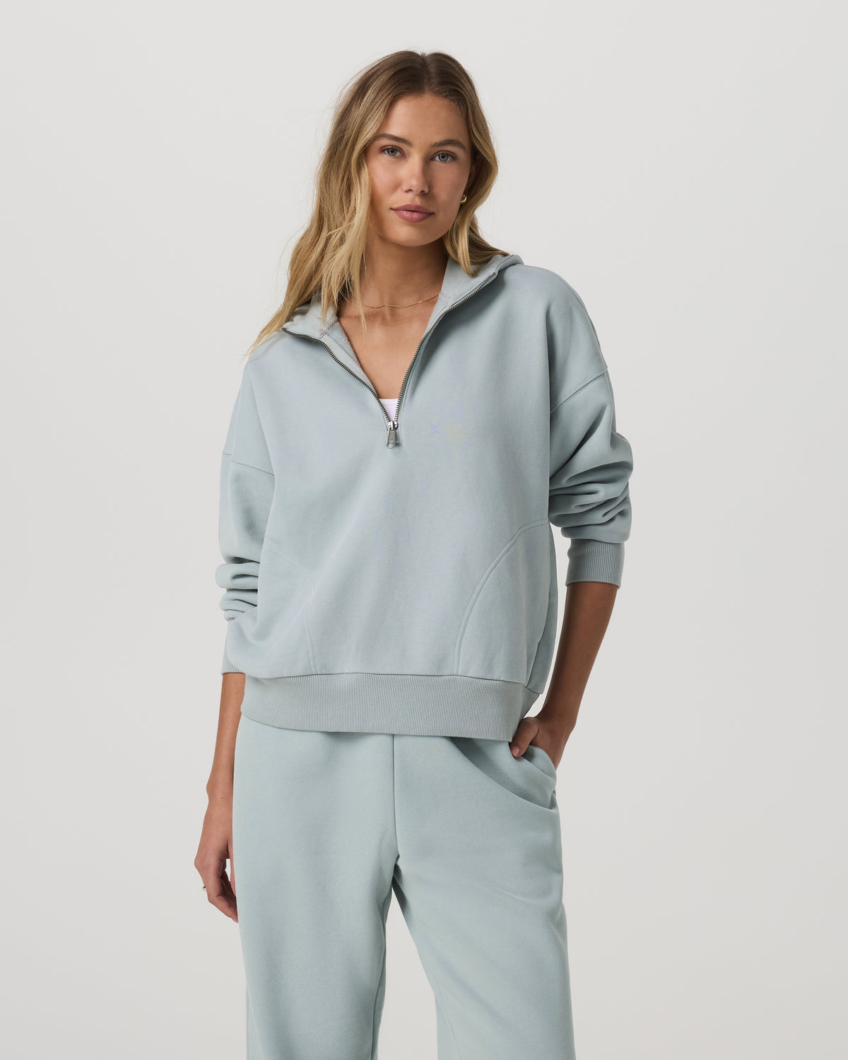 Restore Relaxed Half Zip Hoodie Blue Haze Jacket | Vuori US