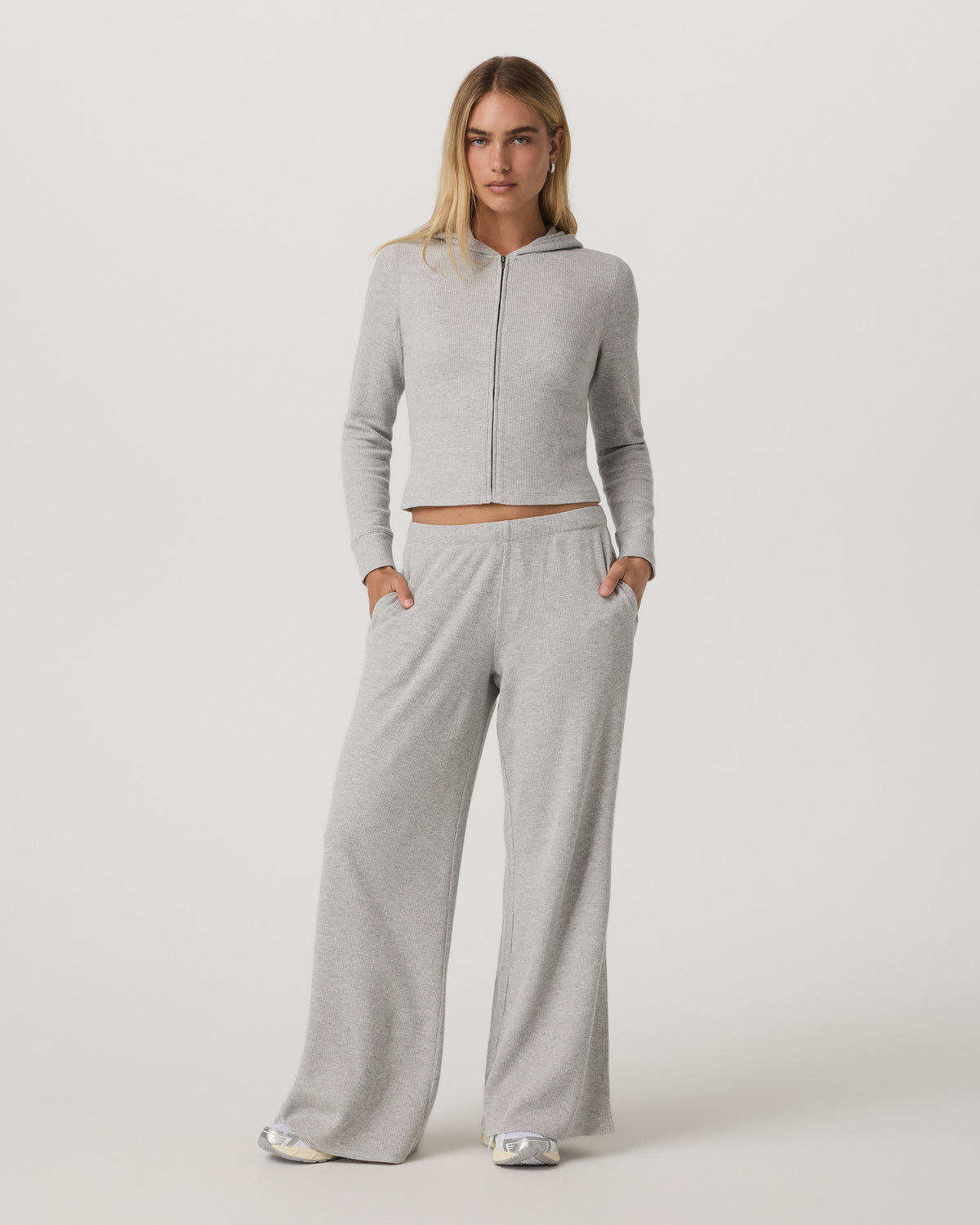 Waffle Full Zip Hoodie Women's Light Grey Hoodie | Vuori Clothing