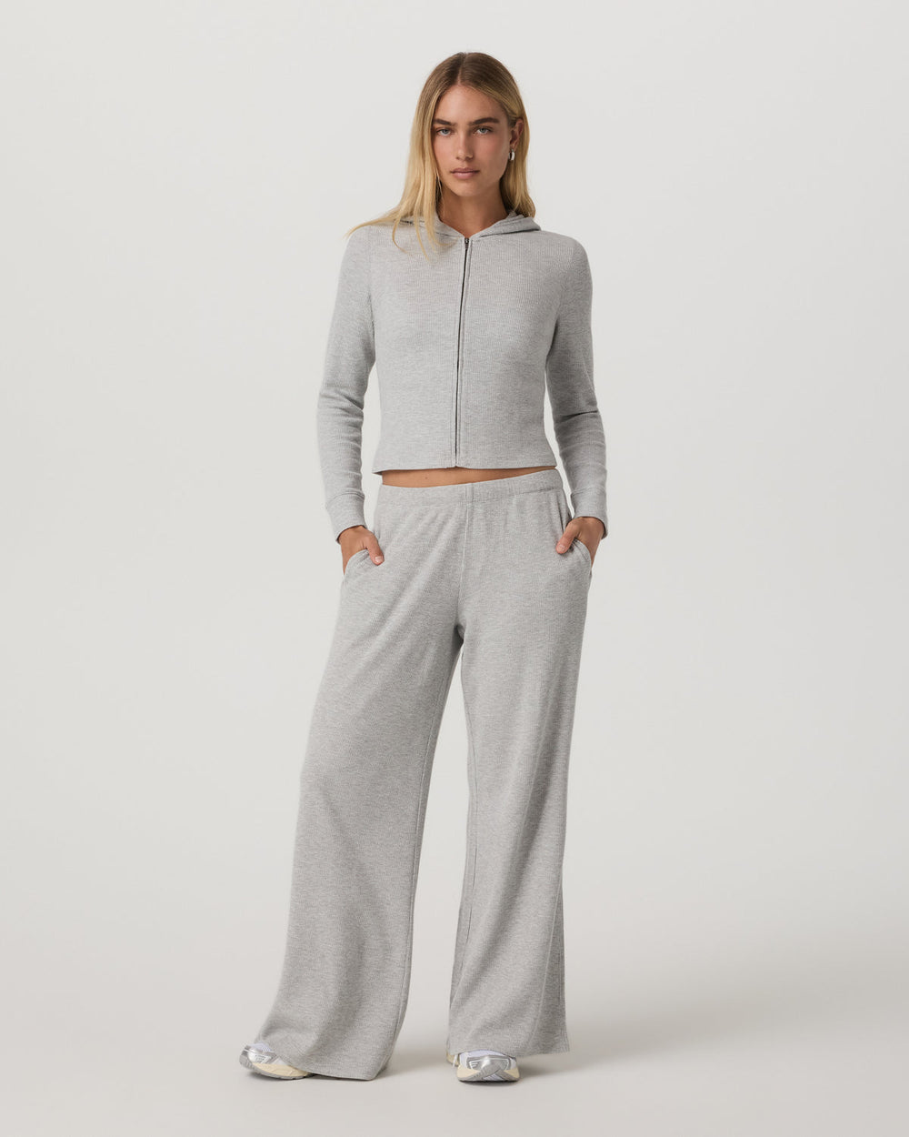 Waffle Full Zip Hoodie Women's Light Grey Hoodie | Vuori Clothing
