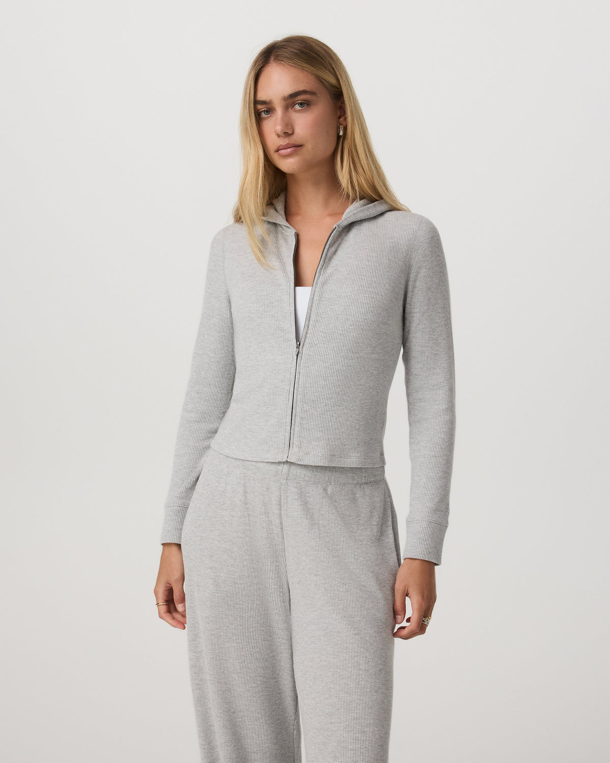Waffle Full Zip Hoodie Women's Light Grey Hoodie | Vuori Clothing