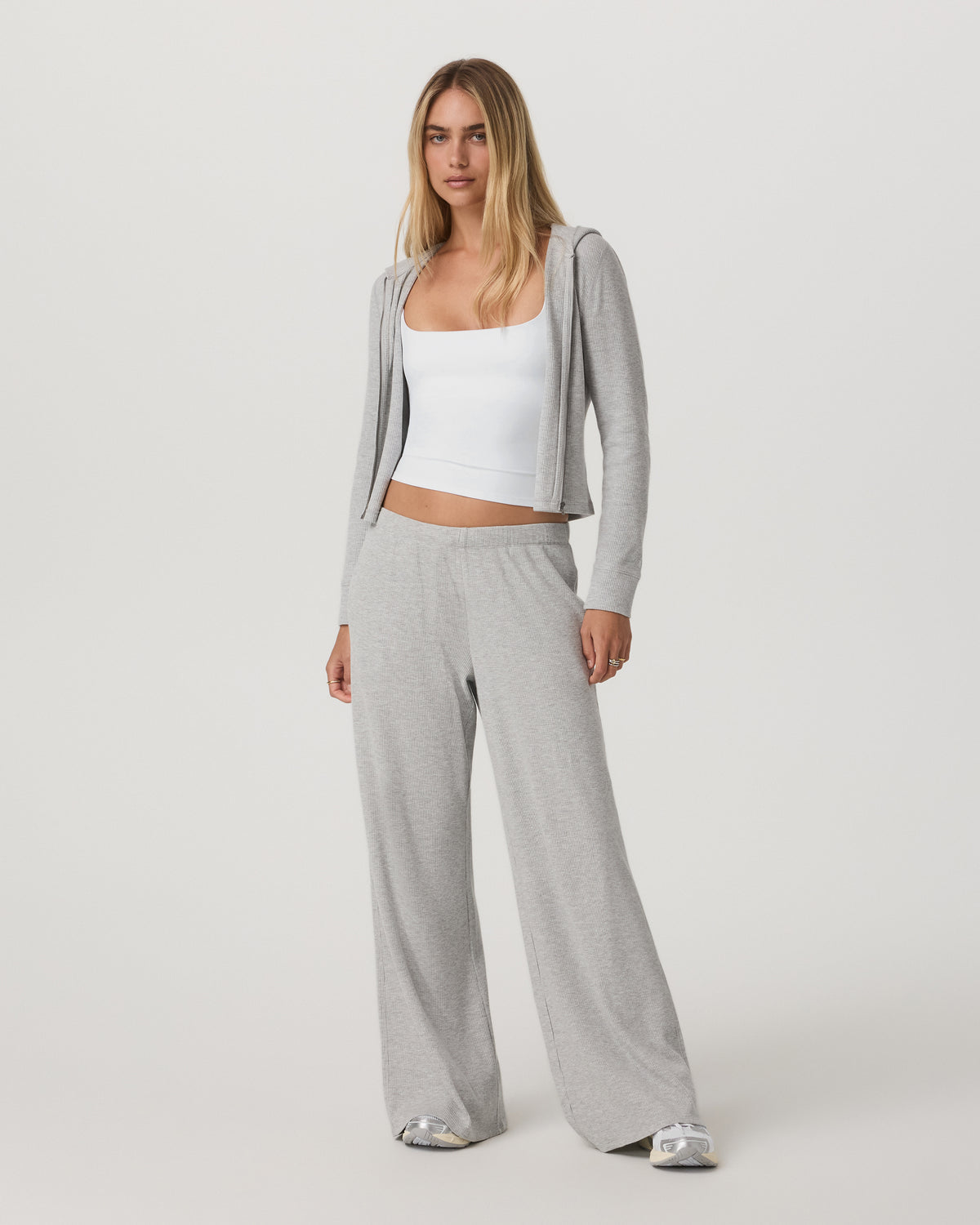 Waffle Full Zip Hoodie Women's Light Grey Hoodie | Vuori Clothing
