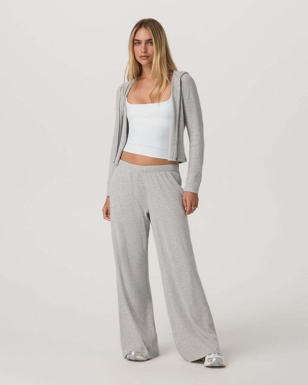 Waffle Full Zip Hoodie Women's Light Grey Hoodie | Vuori Clothing