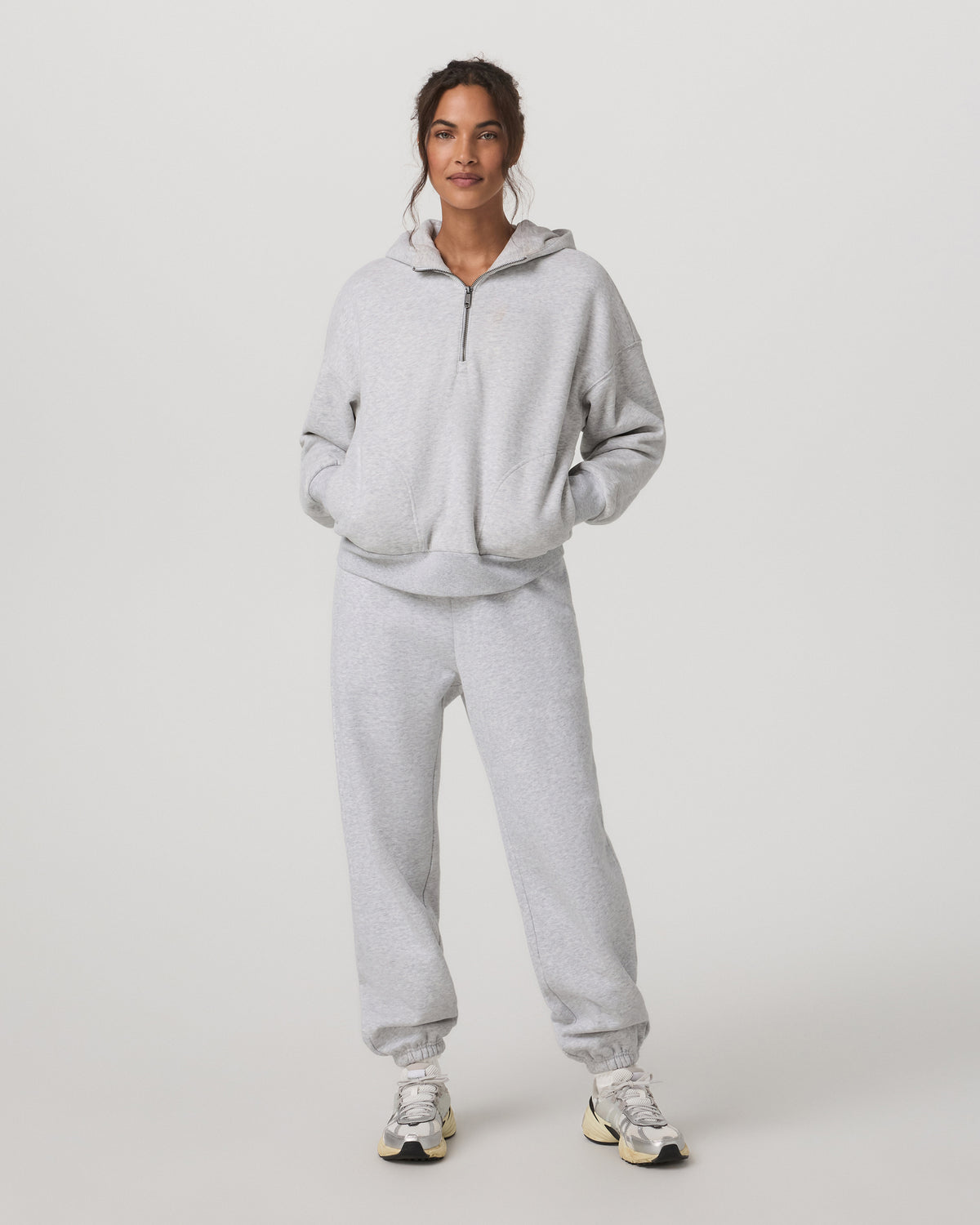 Restore Relaxed Half Zip Hoodie Pale Grey Jacket | Vuori On sale