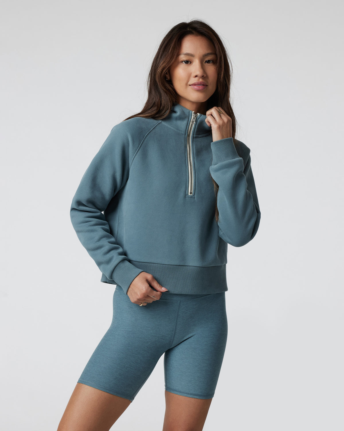 Restore Half Zip Hoodie Women's Smoke Blue Hoodie | Vuori Clothing