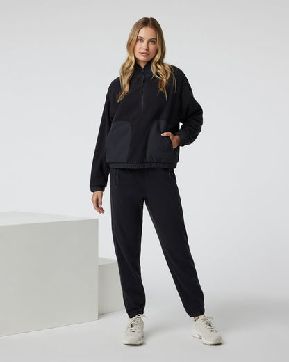 Women's Aspen Half Zip Black Fleece Pullover | Vuori US