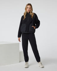 Women's Aspen Half Zip Black Fleece Pullover | Vuori US