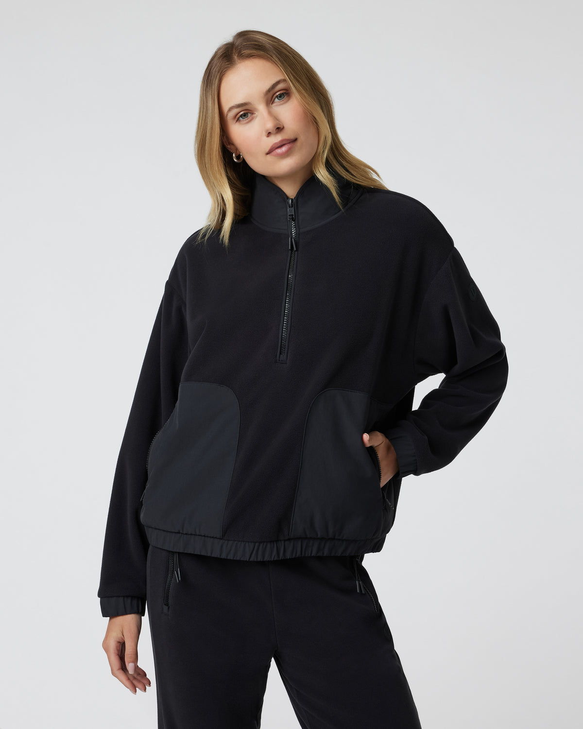 Women's Aspen Half Zip Black Fleece Pullover | Vuori US