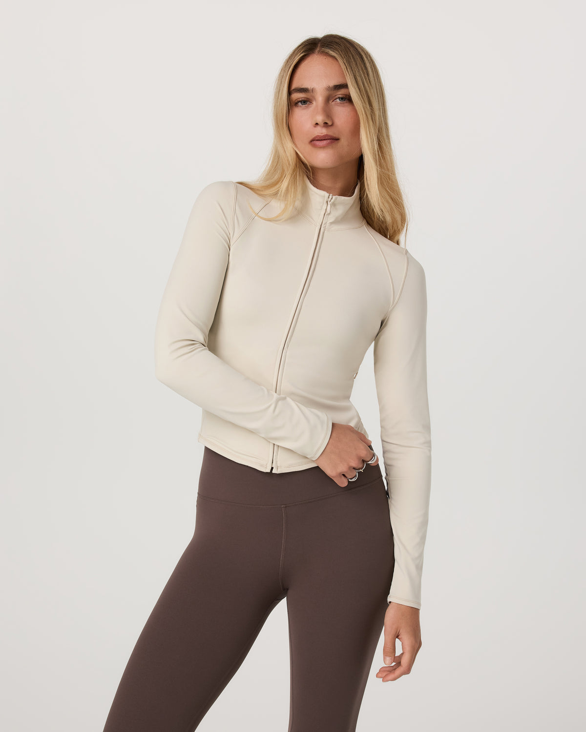 Vuori AllTheFeels™ Full Zip Women's Bone Fitness Jacket | Vuori