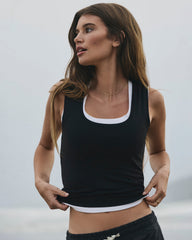 Halo Essential Scoop Tank Solid Black | Vuori