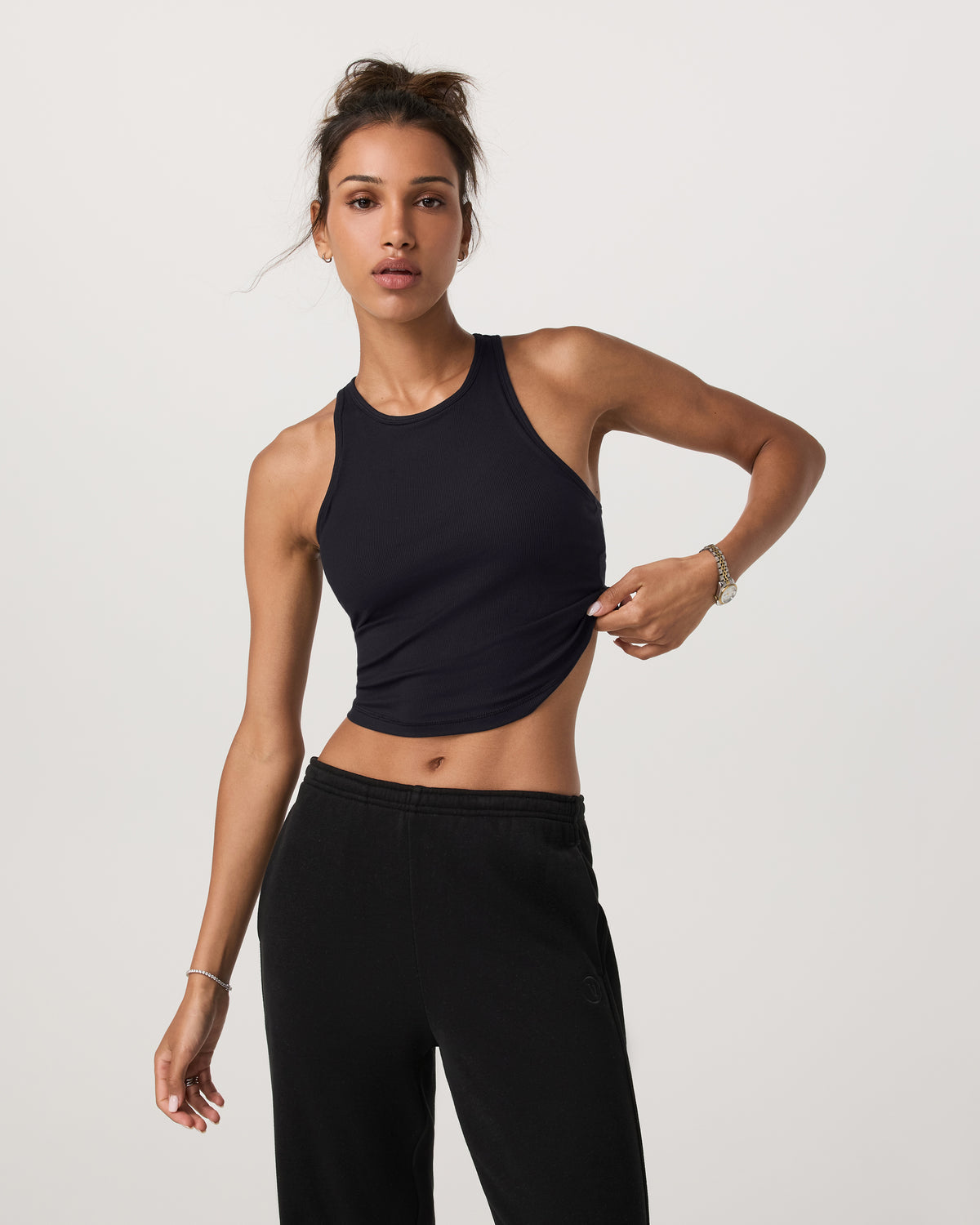 Pose Plyo Tank Black Crop Tank Top with Built in Bra | Vuori On sale