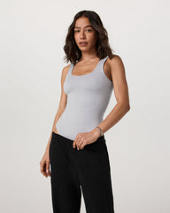 Sleeveless Halo Bodysuit Pale Grey Heather Bodysuit | Vuori