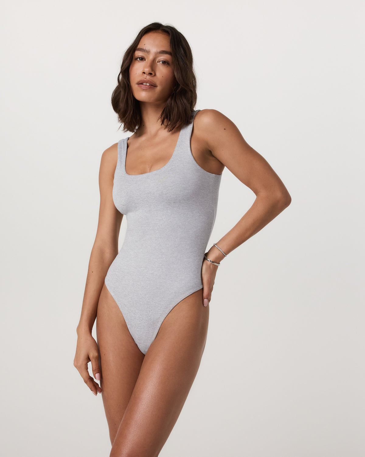 Sleeveless Halo Bodysuit Pale Grey Heather Bodysuit | Vuori