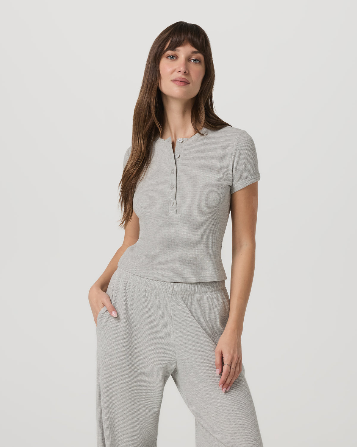 Women's Short Sleeve Waffle Baby Tee Light Heather Grey | Vuori Online