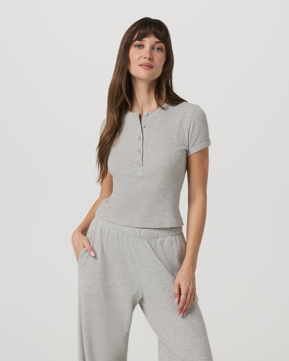 Women's Short Sleeve Waffle Baby Tee Light Heather Grey | Vuori Online