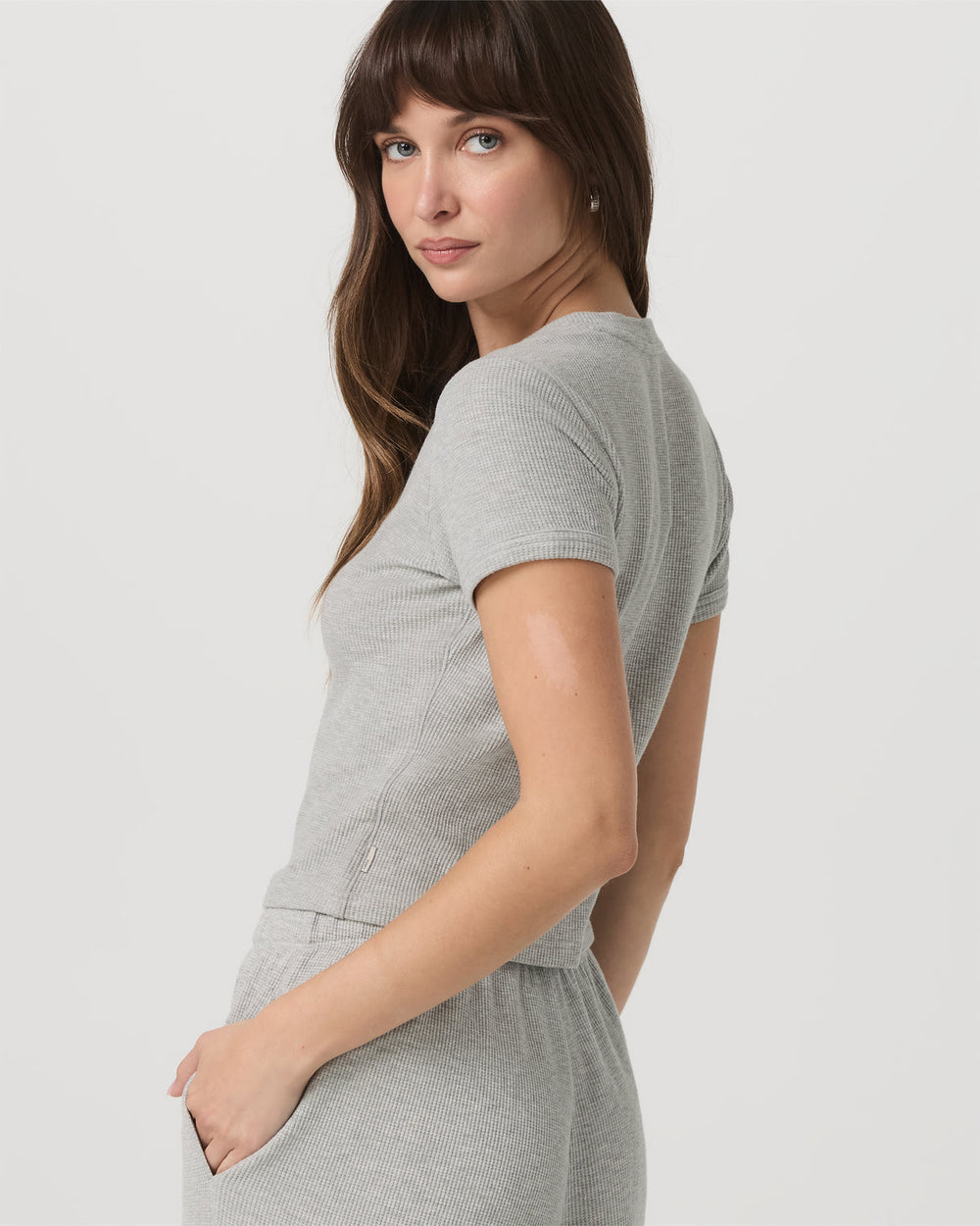 Women's Short Sleeve Waffle Baby Tee Light Heather Grey | Vuori Online
