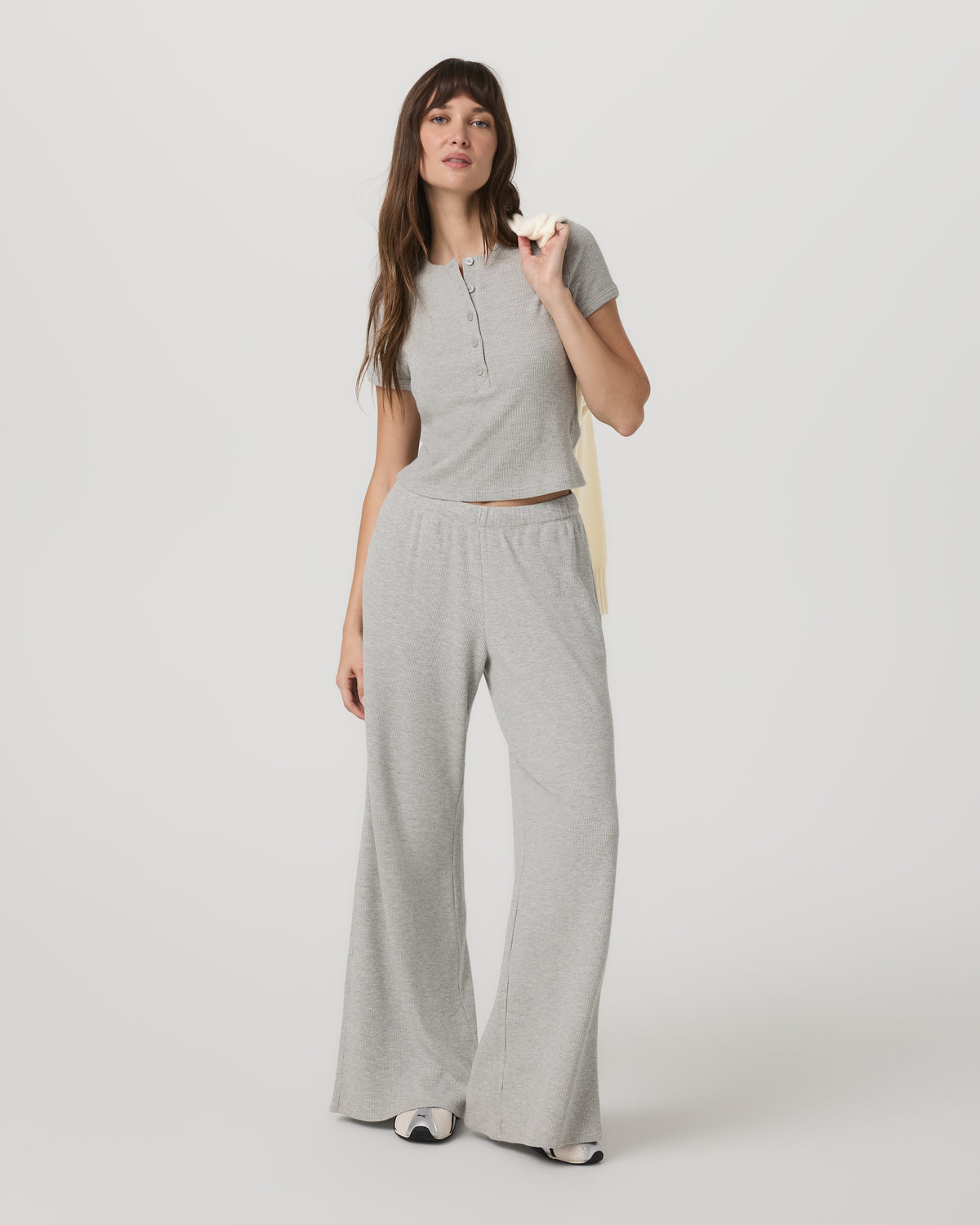 Women's Short Sleeve Waffle Baby Tee Light Heather Grey | Vuori Online