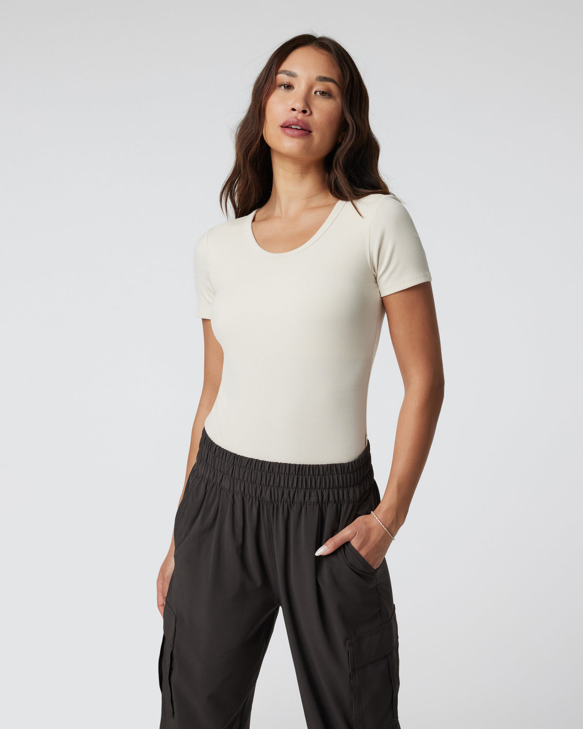 Short Sleeve Pose Bodysuit Milkweed Ribbed Bodysuit | Vuori Clothing