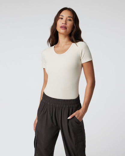 Short Sleeve Pose Bodysuit Milkweed Ribbed Bodysuit | Vuori Clothing