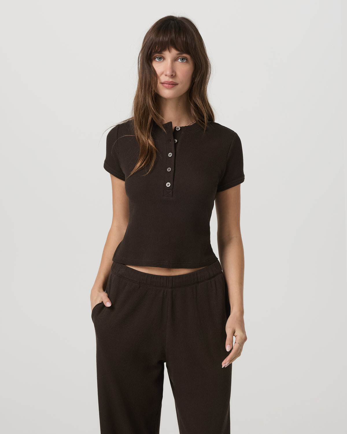 Short Sleeve Waffle Baby Tee Women's Dark Java T-Shirt | Vuori