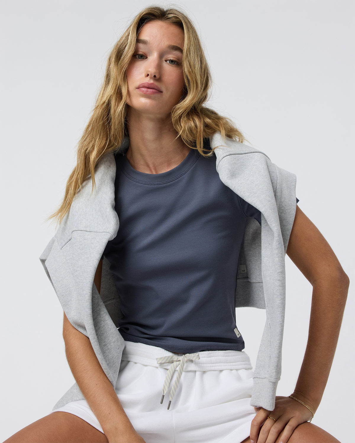 Pose Fitted Tee Women's Azure Rib Top | Vuori On sale