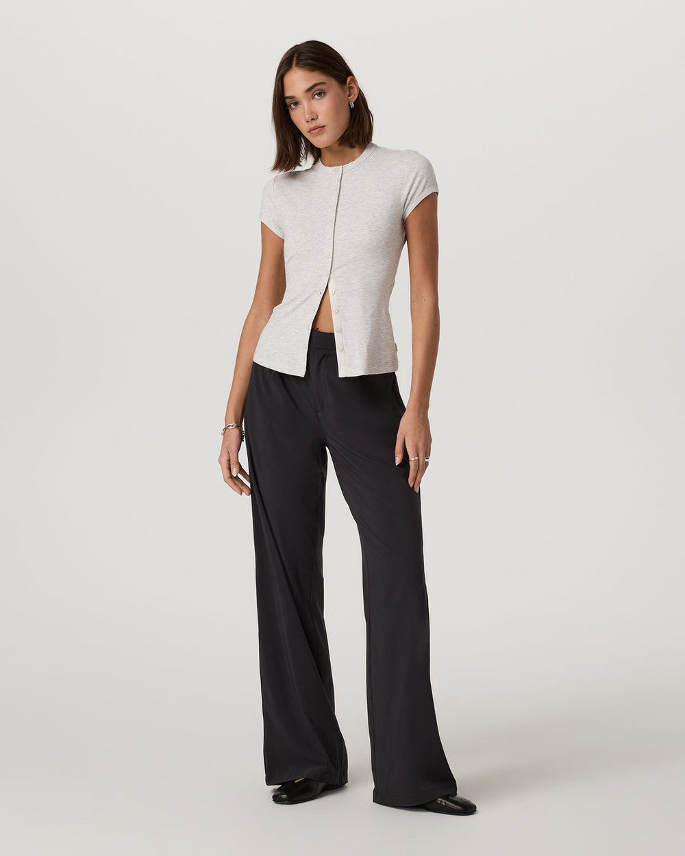 Women's Short Sleeve Pose Button Up White Heather Grey | Vuori Outlet