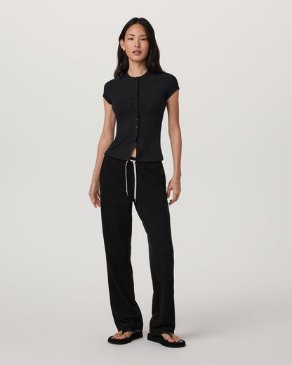 Short Sleeve Pose Button Up Women's Black Crewneck| Vuori | Vuori Clothing