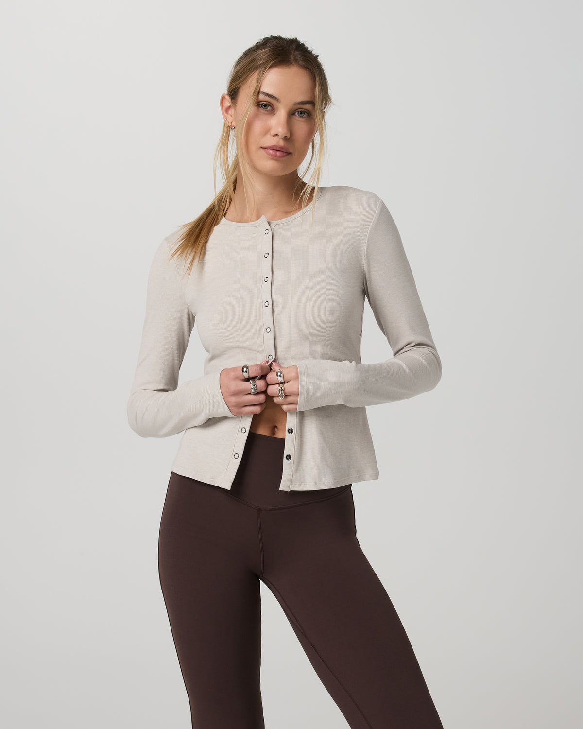 Long Sleeve Pose Twin Cardigan Women's Ecru Heather Top | Vuori For sale